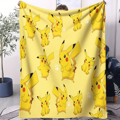 Couverture en Flanelle Mignonne Pokemon Pikachu Imprimée Partout Cadeau Couverture Chaude d'Hiver pour Salon Canapé Lit Voyage en Camping