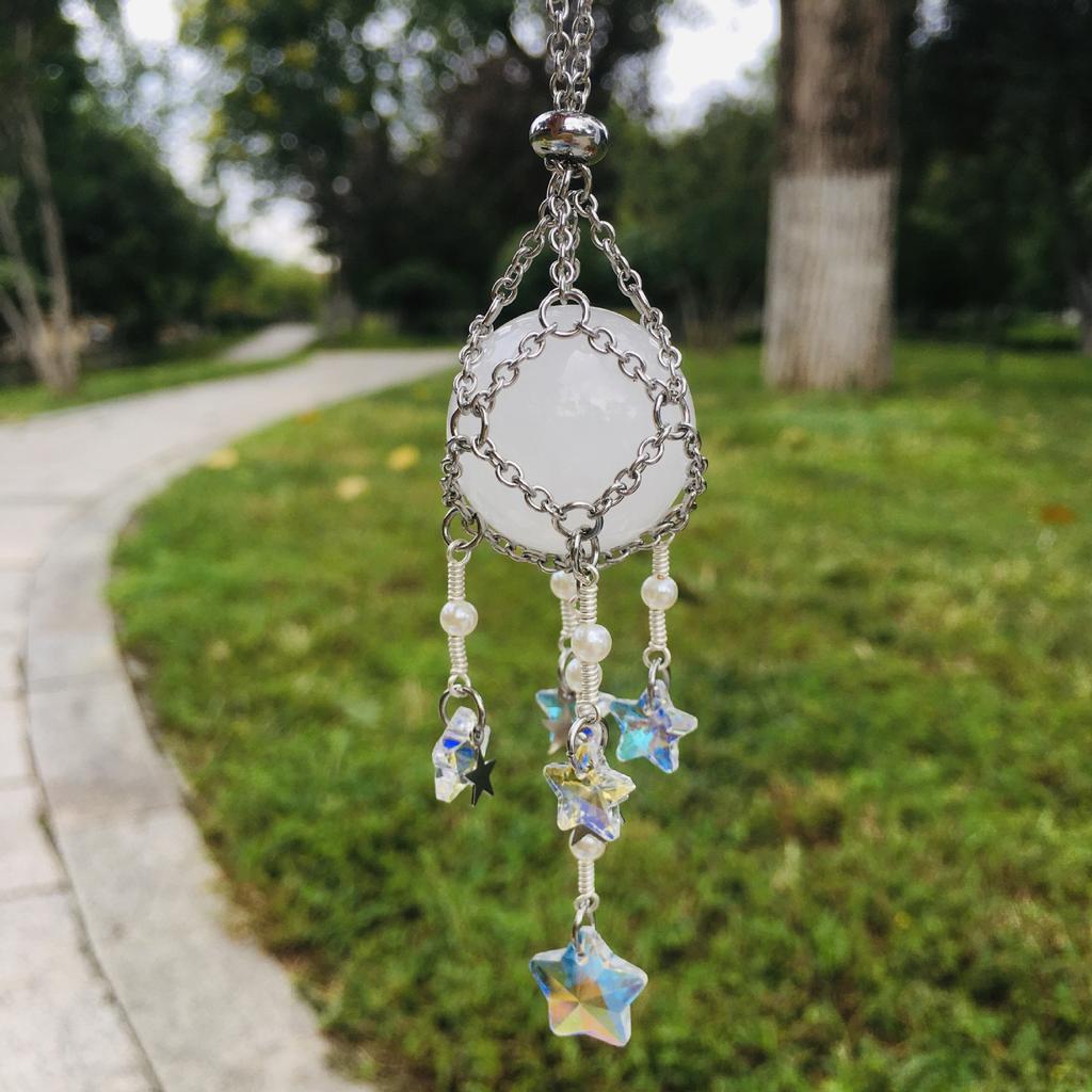 Colorful Natural DIY Crystal Car Hanging Ornament Catcher Decorations With Moon Star Pendant Jewelry