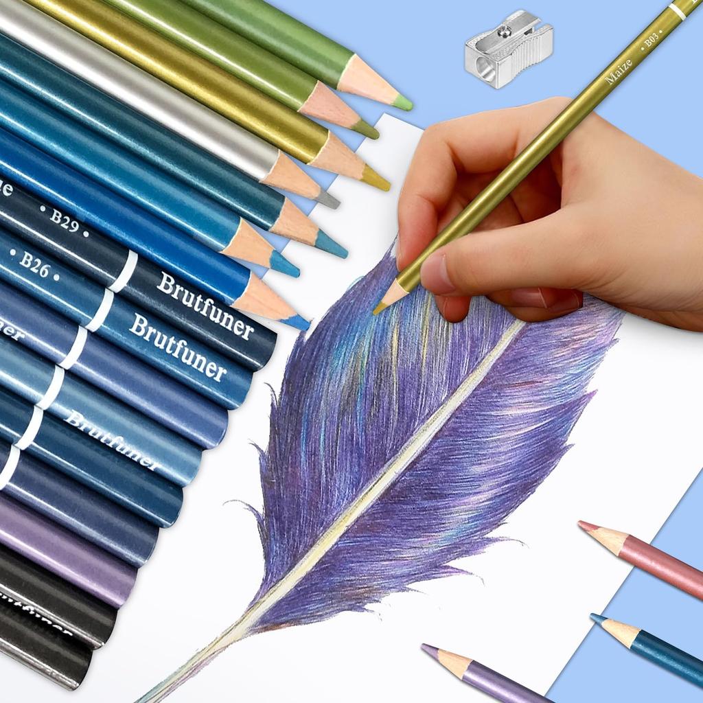 Roleness Metallic Colored 50 for Kids and Coloring Book Soft Gift Pencil Sharpener Included Pencils, Colors, Oil-Based, Adults, Set, Lead, Set,