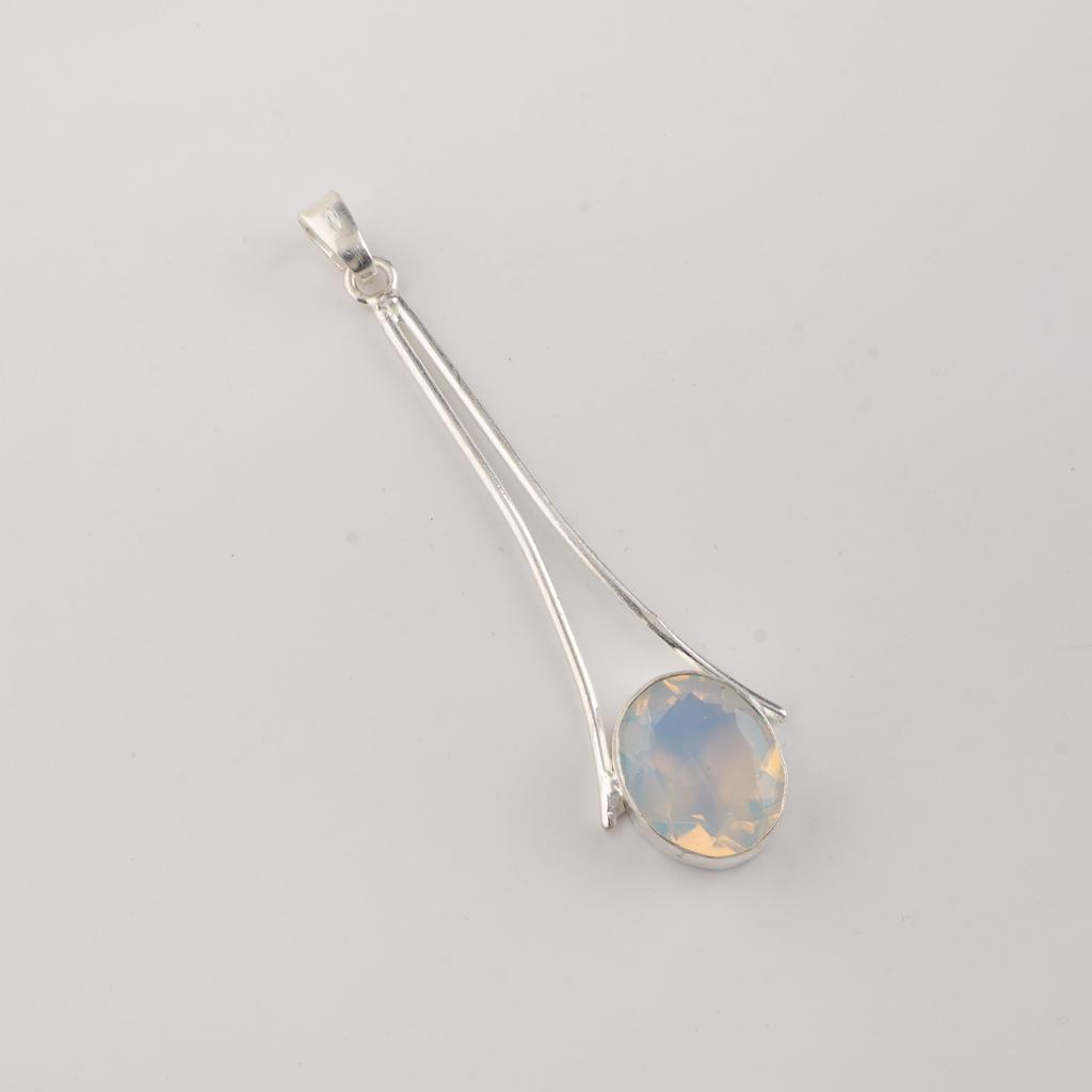 Pendentif en Argent Sterling 925 Pierre Opale Laitée 1,79" Bijoux de Créateur Faits à la Main Pour Cadeau d'Anniversaire PP-69-15