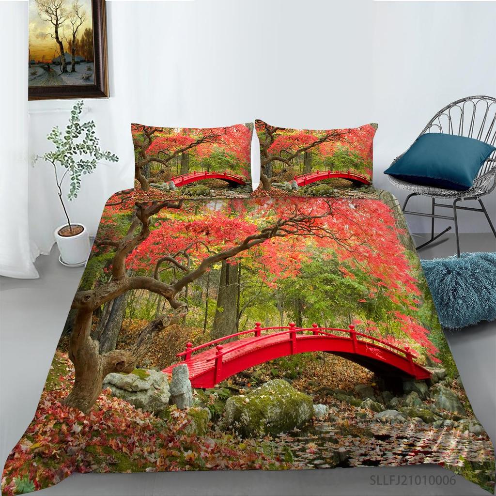 3D Maple Leaf Bedding Set Red Leaf Quilt Cover Pillow Case 2 or 3 Pieces Microfiber Fabric AU Extra Large Home Decoration