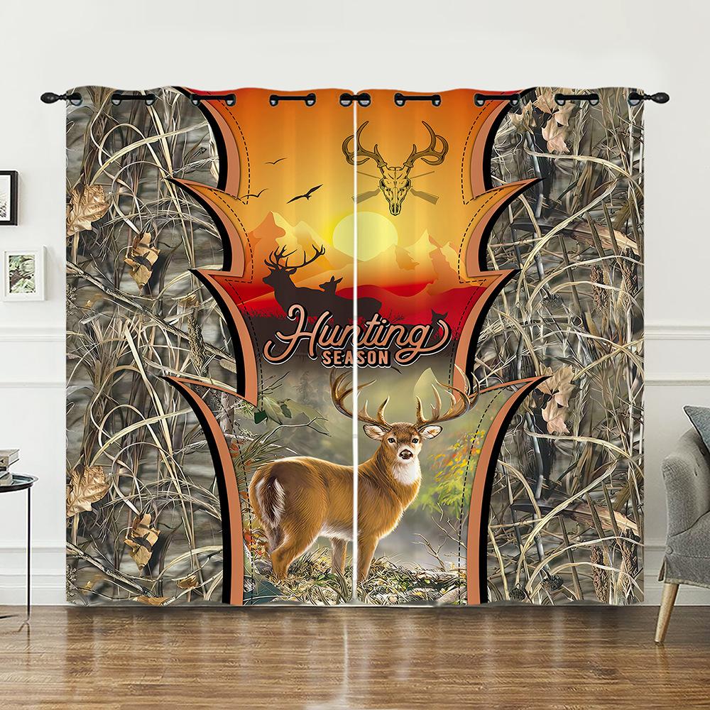 Curtains Animal Deer Pastoral Curtains Digital Printing Blackout Curtains No Punching