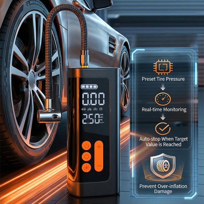 Cordless Tire Inflator With Digital Display 150PSI Rechargeable Battery For Cars Motorcycles Balls Swimming Pool Toys