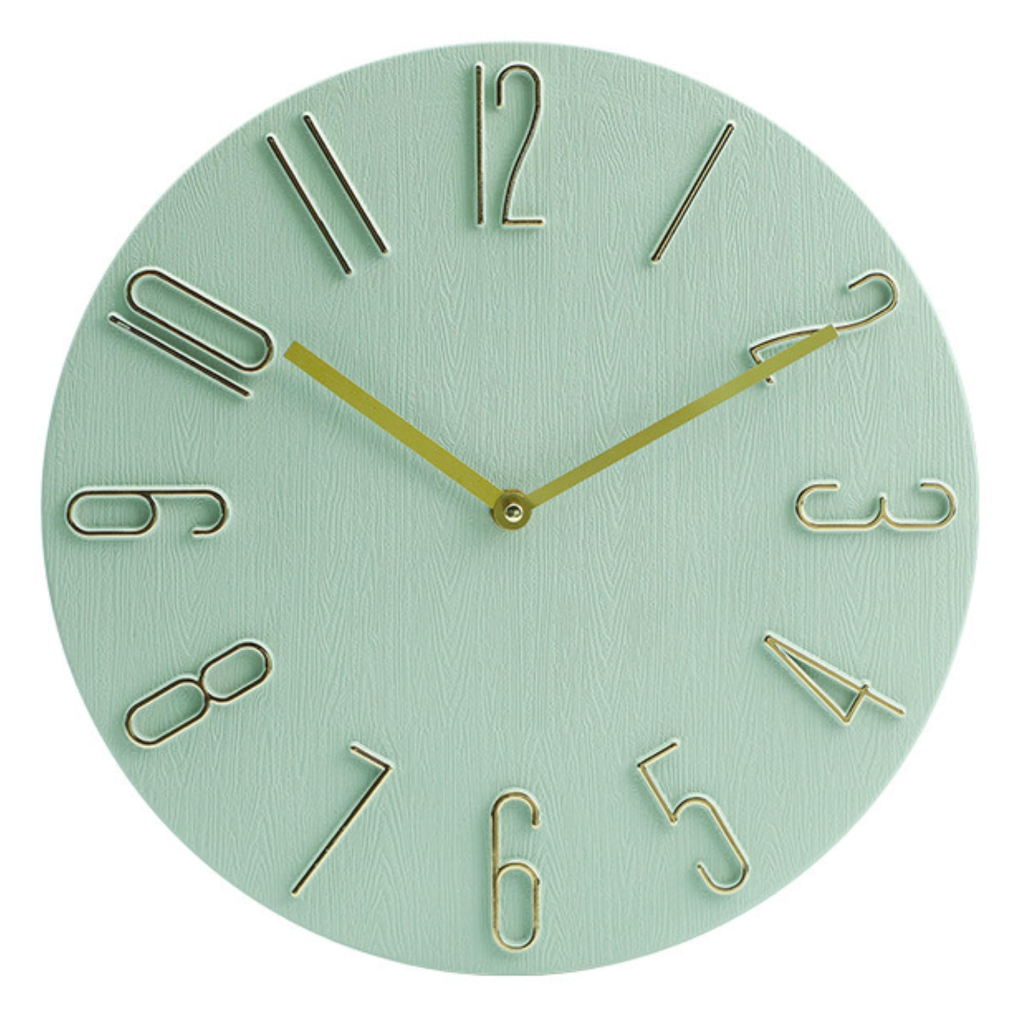 

NASSIA Wall Clock, Stylish Nordic Style, Wood Grain, Simple Modern Design, 3D Numerals, Cute, Non-Radio-Controlled, Decorative, Gift (Green)