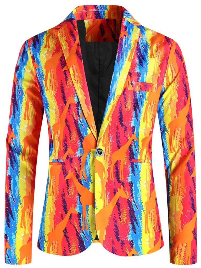 2024 Europäischer Lässiger Übergröße Herren Ein-Knopf Anzug mit Druck