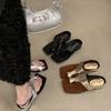 Thick-heeled sandals, new fashion square head in summer 2025, temperament cover, cool toe slippers with skirt, fairy shoes