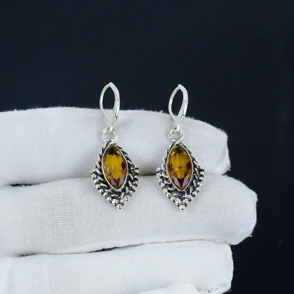 Amaing Honey Topaz Gemstone Earrings, 925 Sterling Silver Earring, Handmade Boho Silver Jewelry Dangle Earrings, Party Wear Gift