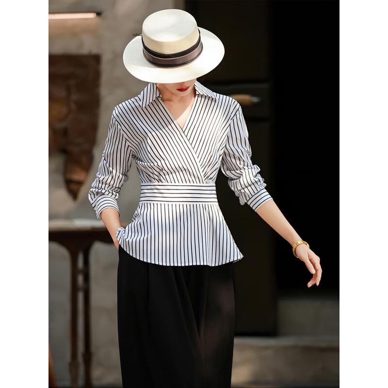 Lanse er Women s Striped V-Neck Long Sleeve Blouse XL