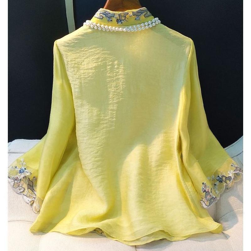 Lente Zomer Nieuwe Mode Lange Mouw Shirt Vrouwen High Street Casual Vintage Elegant Knoop Geborduurd Chinese Stijl Chic Tops