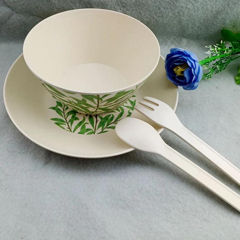 Bamboo Fiber Western Dining Plate Eco-Friendly Steak Pizza Plate Salad Bowls Fruit Snack Candy Tray Degradable Tableware Dishes