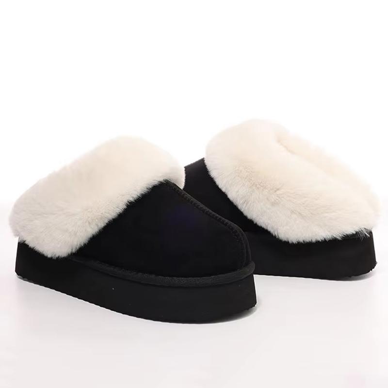 Fashion Smile PoP Winter Fluffy Women Slippers Warm Fuzzy House Slippers Soft Suede Antiskid Platform Cotton Slippers With Memory Foam