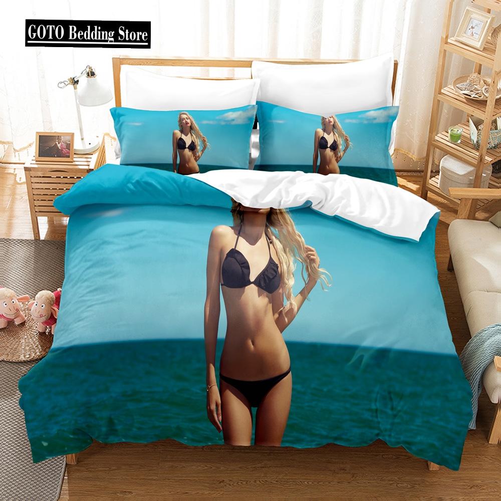 3D Print River Stream Bikini Beauty Bedding Set for Women ,boys Men Super Comfortable Microfiber Fabric Duvet Cover+Pillow Cases