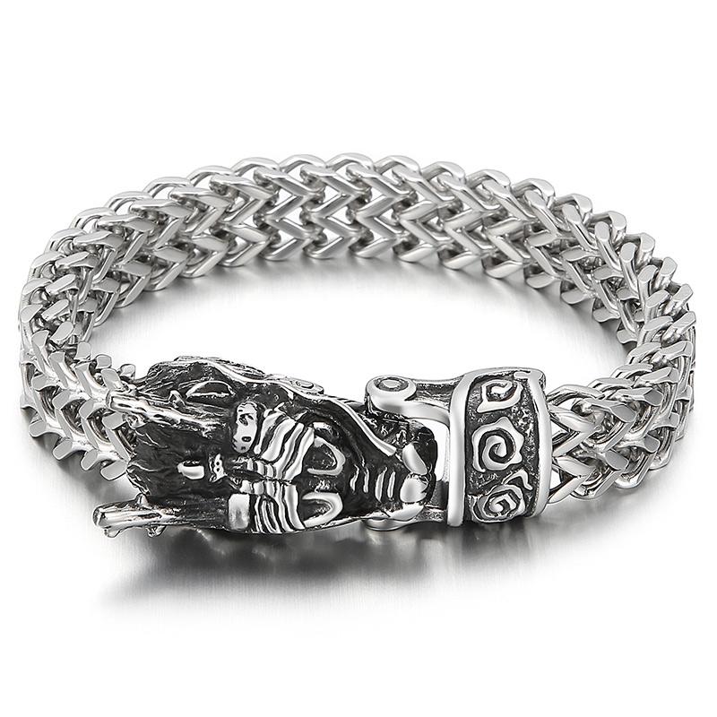 

12mm Dragon Charm Bracelet with Mesh Chain - Stainless Steel 316L - KB148282-KJX Bracelet - 23cm