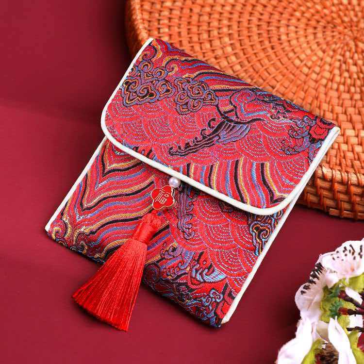 Festive Red Envelope Jewelry Bag with Tassel and 'Fu' Character - Wedding Gift or Coin Purse