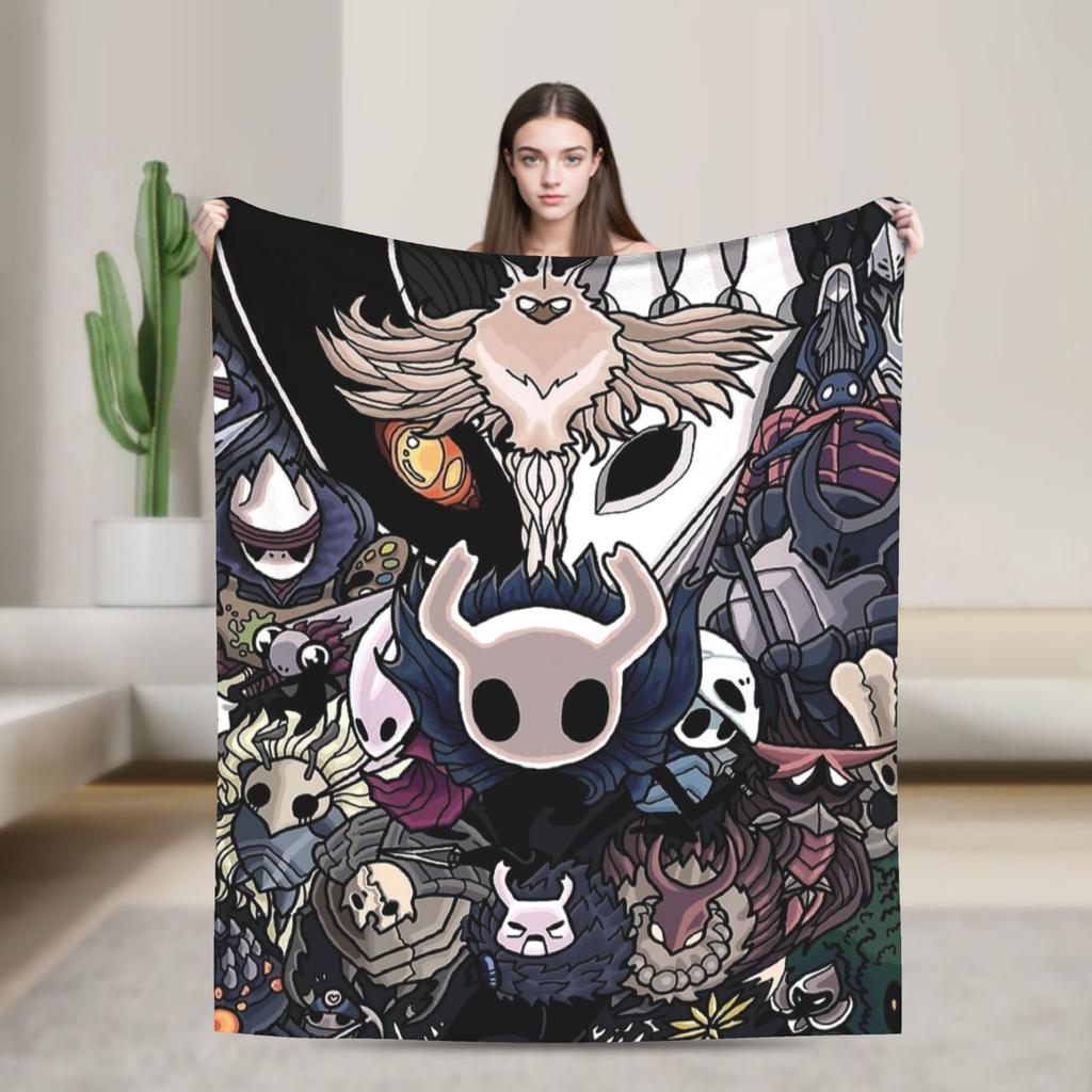 Warm Blanket Kids Adult Picnic Hollow Knight Japanese Anime Throw Blanket Flannel Bedspread For Chair Pattern Sofa Bed Cover