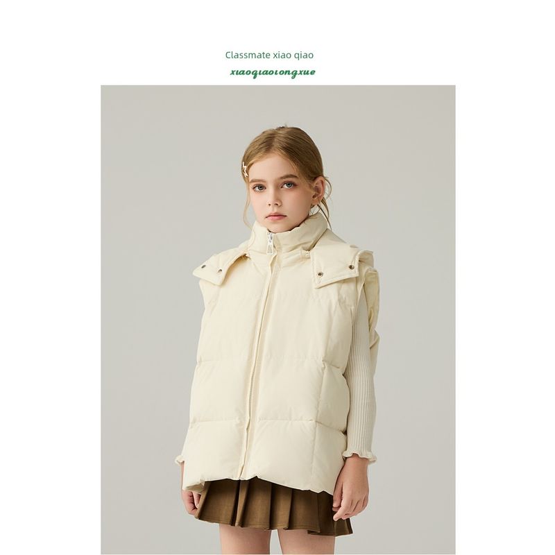 Children's down Vest Autumn and Winter New Style Girls' Warm White Duck down Vest Boys' Hooded Jacket Coat
