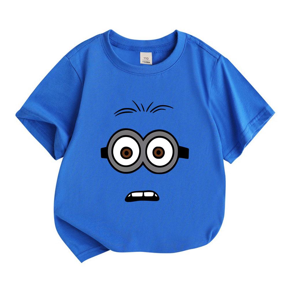 Kids Boys Girls 100% Cotton Crew Neck Short Sleeve T-Shirt Cute Surprised Cartoon Minion Face Print Casual Comfortable Lightweight Tee for Daily Wear