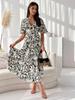 2024 Summer V-Neck Mid-Length Floral Swing Dress for Women