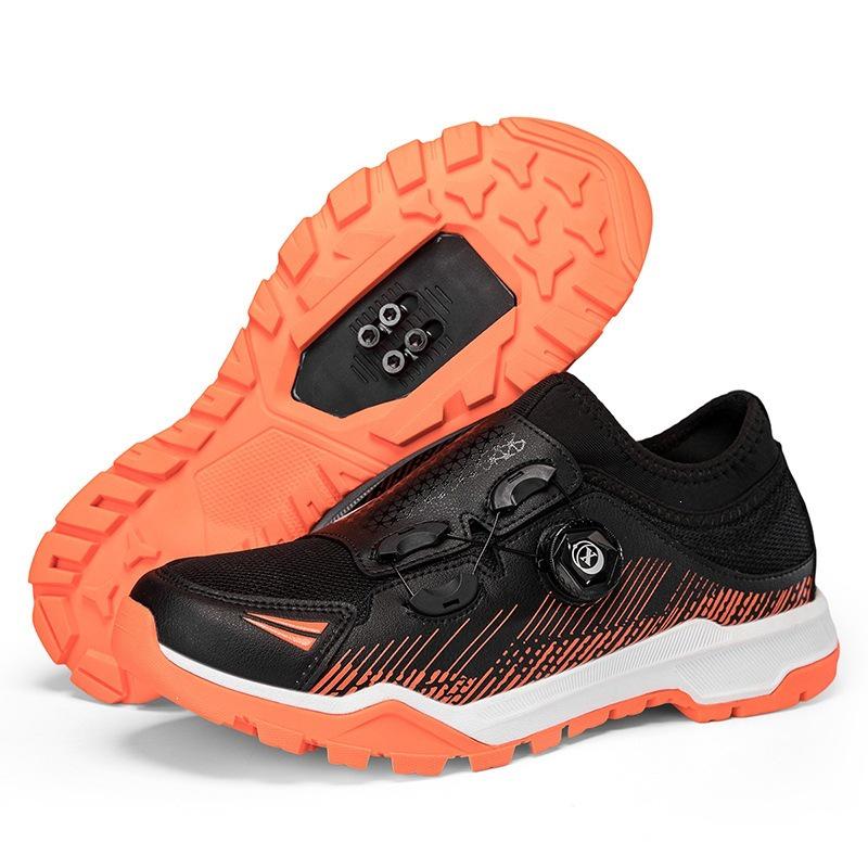 Professional Non-slip Mountain Bike Cycling Shoes with Spikes, Outdoor Sports, Casual, Black/Green, Black/Orange