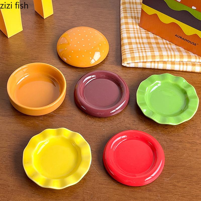 Ceramic Plate Hamburger Shaped Cutlery Set Seasoning Dish Dessert Plate Breakfast Plates Fruit Bowl Dim Sum Dish Snack Tray