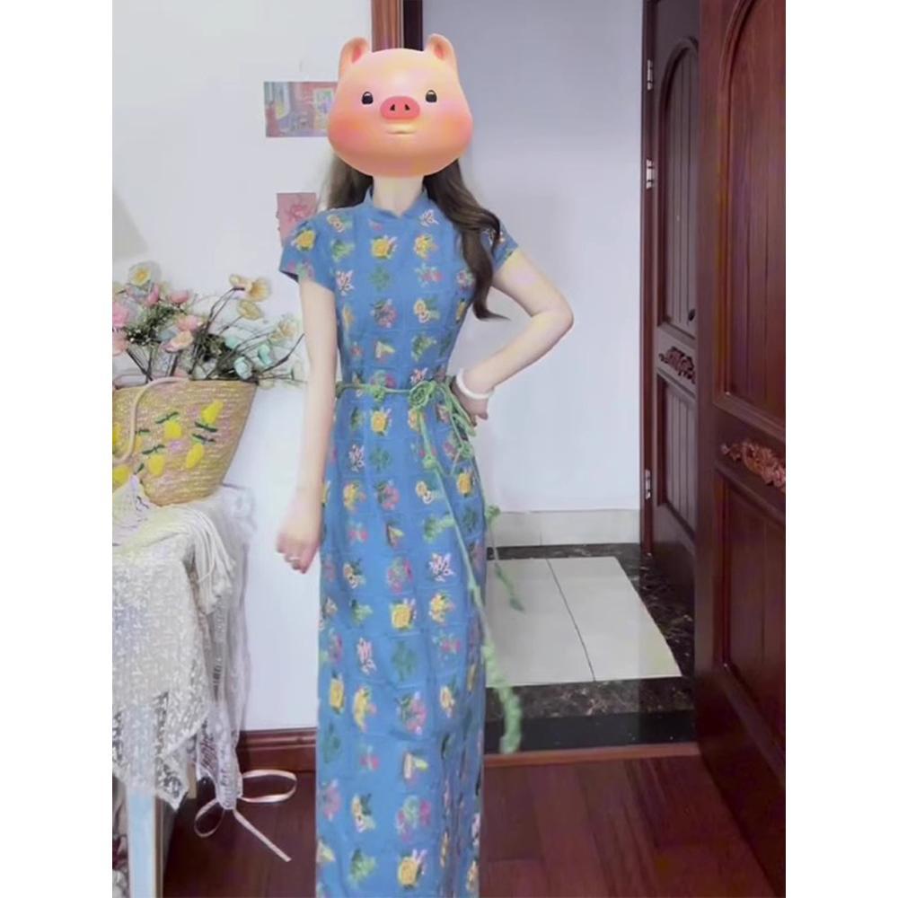 Retro Floral Dress Summer Casual Beauty Slim Temperament Improved Cheongsam Skirt