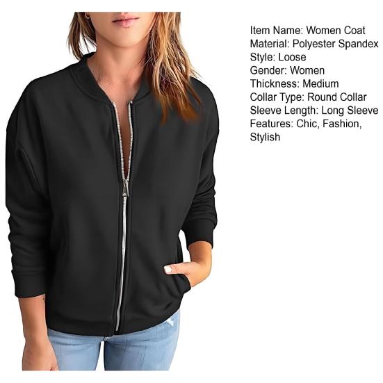 Women's Full Zip Up Jacket Spring Fall Long Sleeve Short Sweatshirt Casual Loose Outwear with Pockets