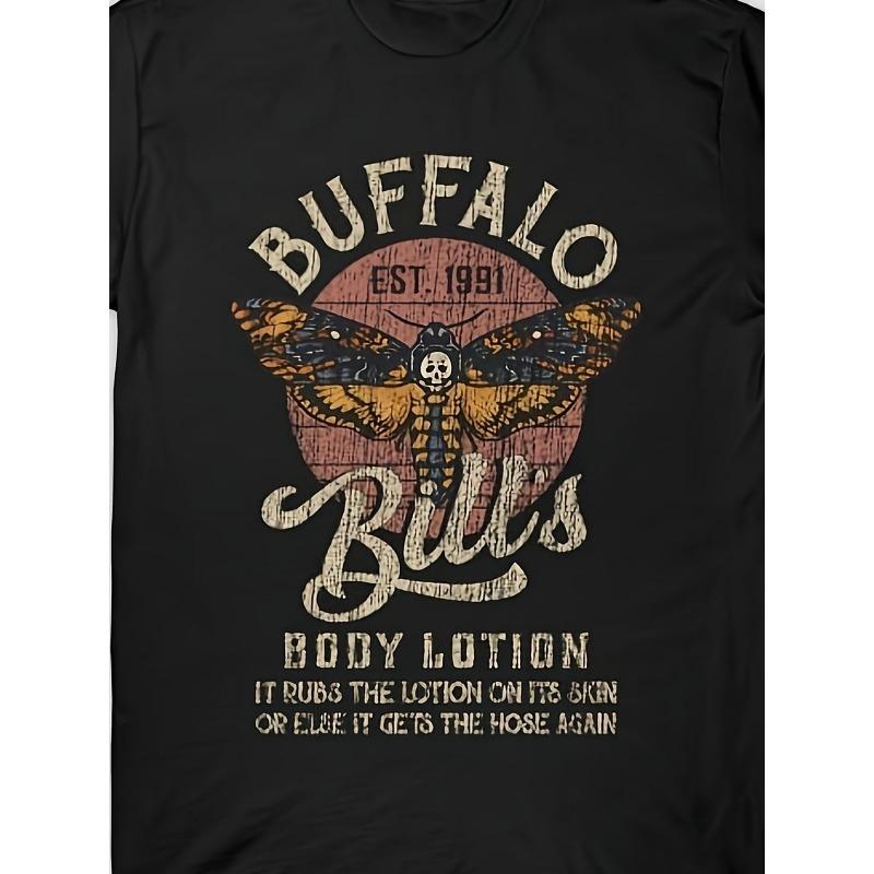 

European Size Vintage Buffalo Graphic T-Shirt - Retro Black Tee Featuring Skulled Insect and Decorative S чорний