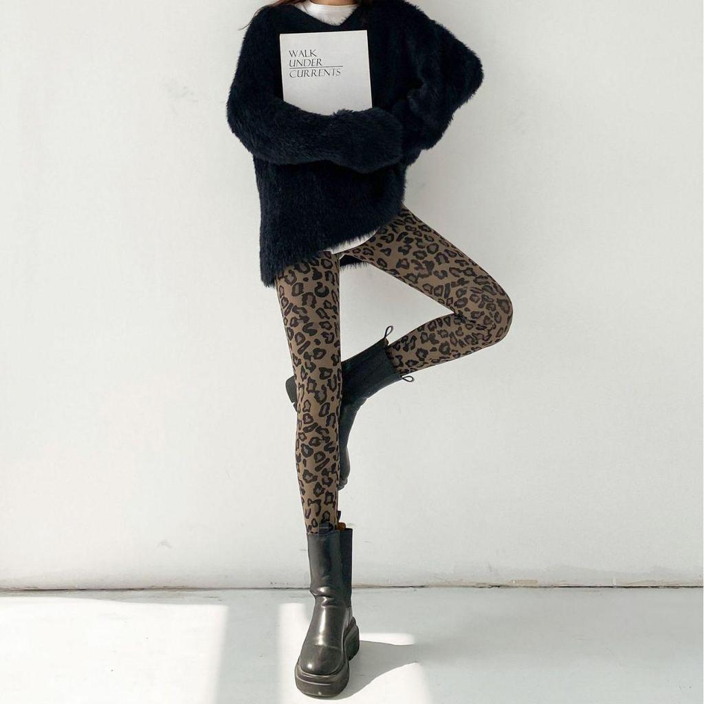 695 Autumn/Winter Leopard Print Faux Cashmere Shark Leggings - Warm, Thickened, Korean Style Slimming Nine-Point Pants