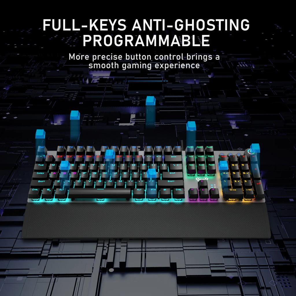 Aula F2058 Mechanical Gaming Keyboard, Wired 108 Keys with RGB Backlit, Magnetic Wrist Rest, Multimedia Knob, Anti-Ghosting for