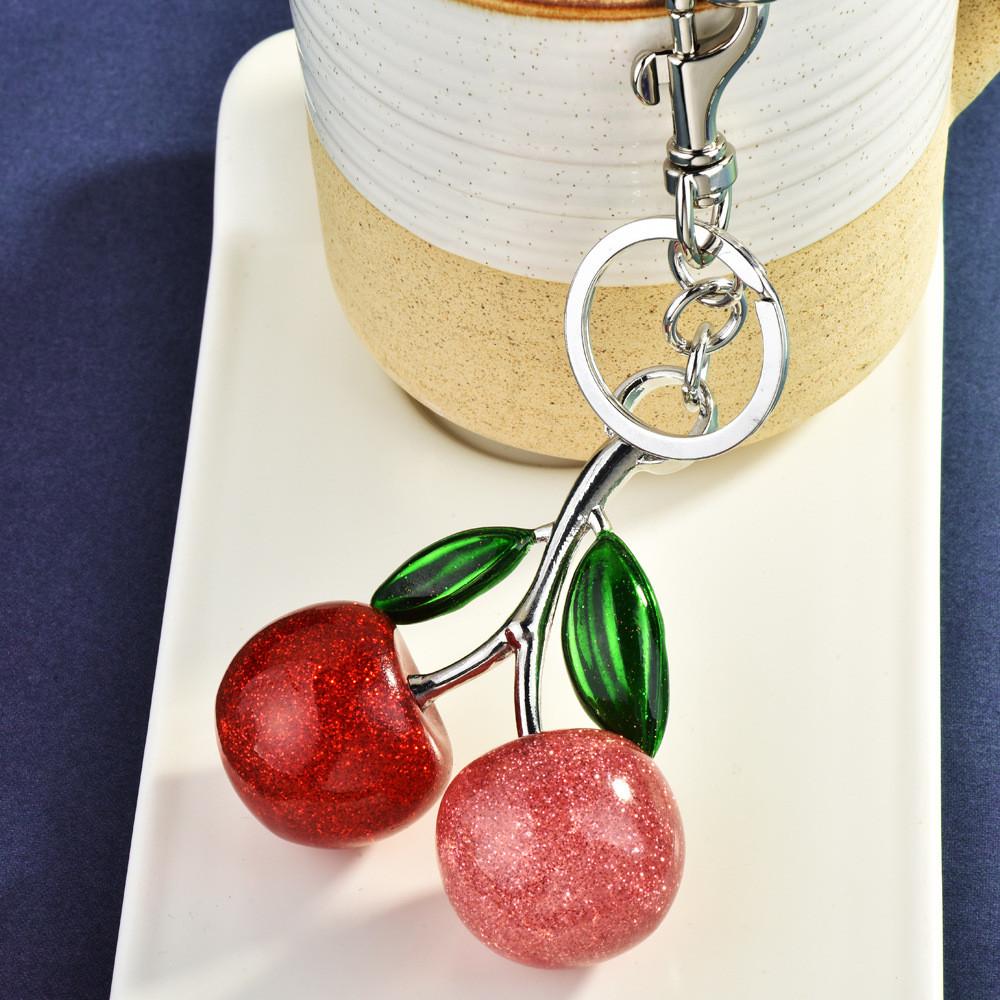 Cherry Keychain Bag Charm With Metallic Electroplating For Fashionable Car Accessories