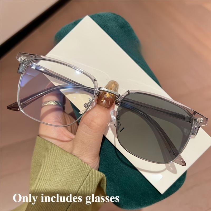 

Y2K Style Square Frame Photochromic Glasses for Women & Men Clear Lens Computer Spectacles Business Casual Wear