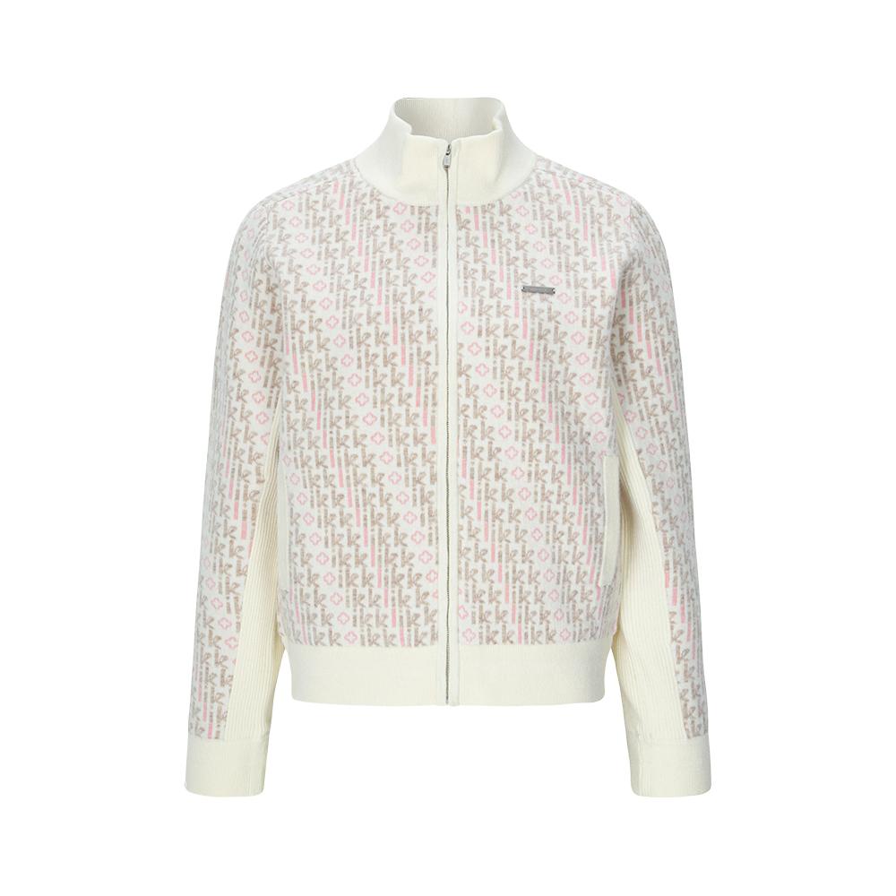 Rick Jacquard Pattern High-Neck Knit Zip-Up (Ivory) Ivory/S