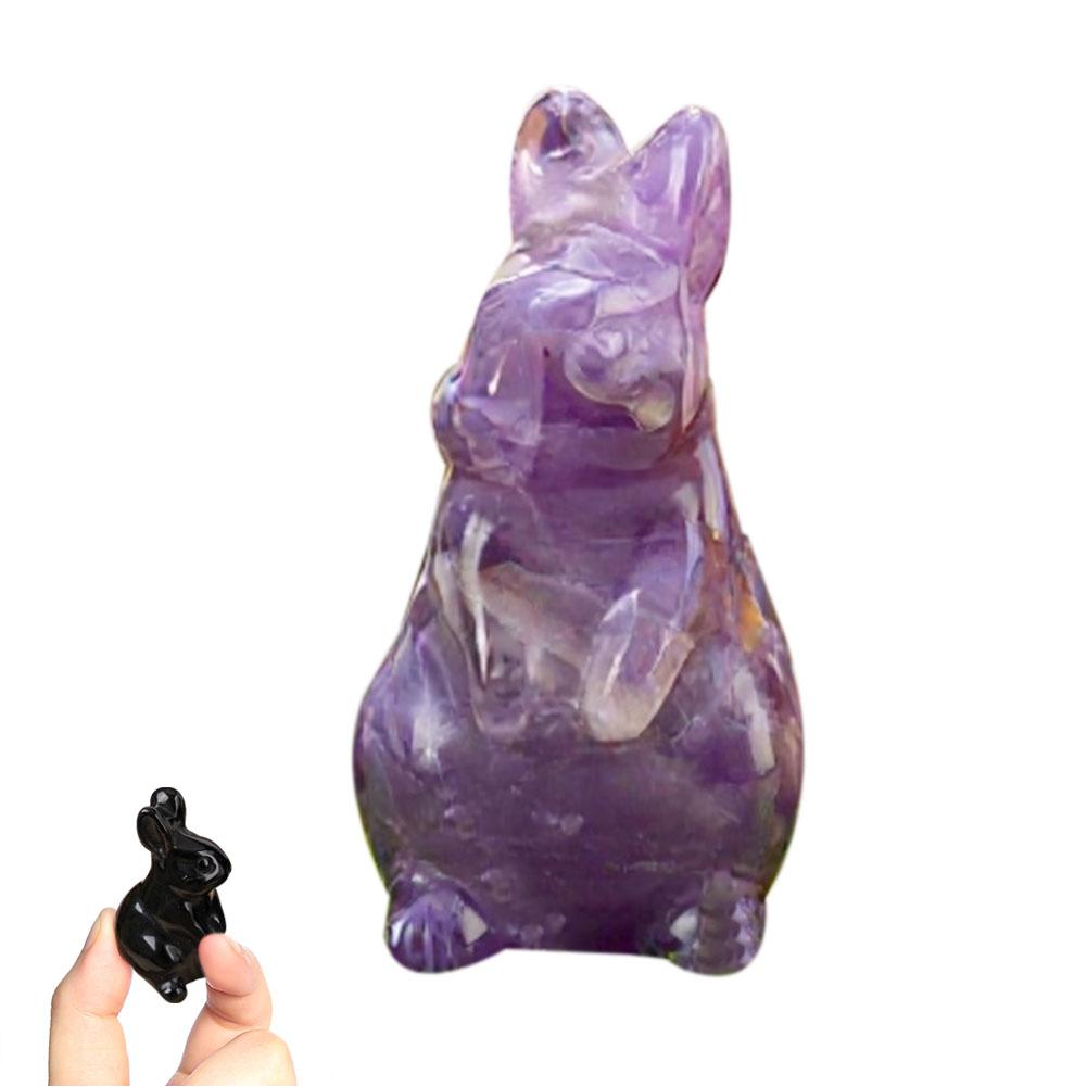 Natural Stone Carved Bunny Figurine Healing Crystal Amethyst Energy Quartz Animal Statue Chakra Carved Bunny Animal Figurine
