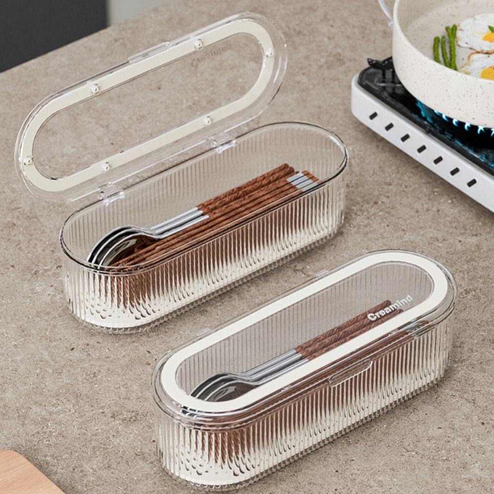With Draining Tray Cutlery Storage Box Flip Cover Flatware Holder Chopstick Organizer  Outdoor