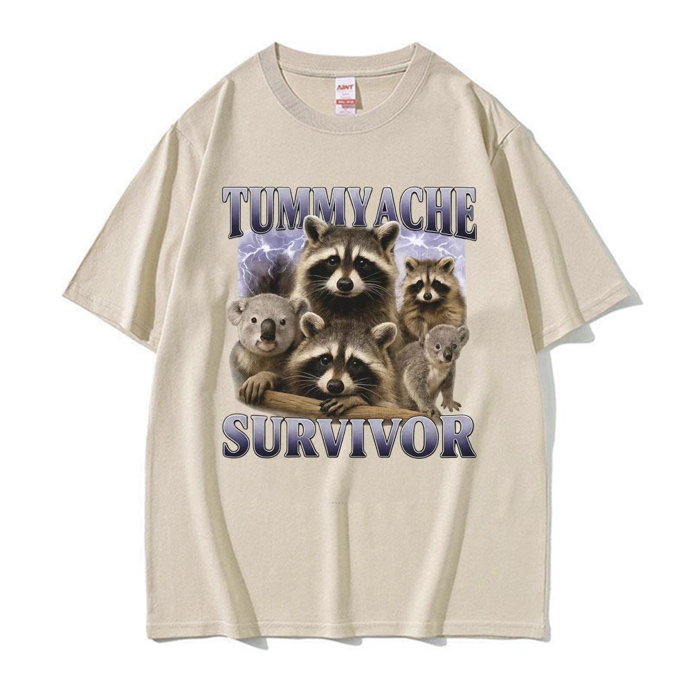 

Tummy Ache Survivor Funny Raccoon Meme T Shirts Men Women Trendy Trend Vintage Graphic Tee Shirt Retro Short Sleeve Tshirt Tops 3XL