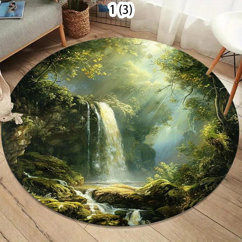 Forest Waterfall Living Room Carpet Natural Landscape Pattern Area Rug Modern Home Decor Soft Non-slip Floor Mat for Bedroom