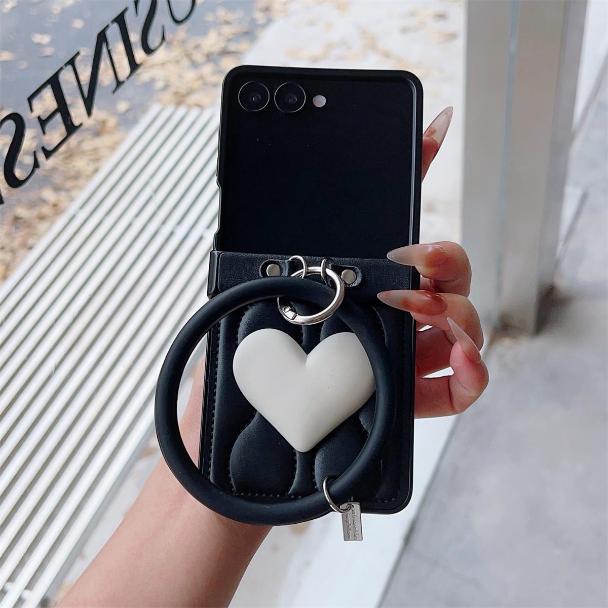 

Lxuury Wave Down Jackets Heart Phone Case with Ring Bracelet for Samsung Galaxy Z Flip 7 6 5 4 3 Z Flip6 ZFlip 7 Zflip7 FE Cover Galaxy Z Flip4