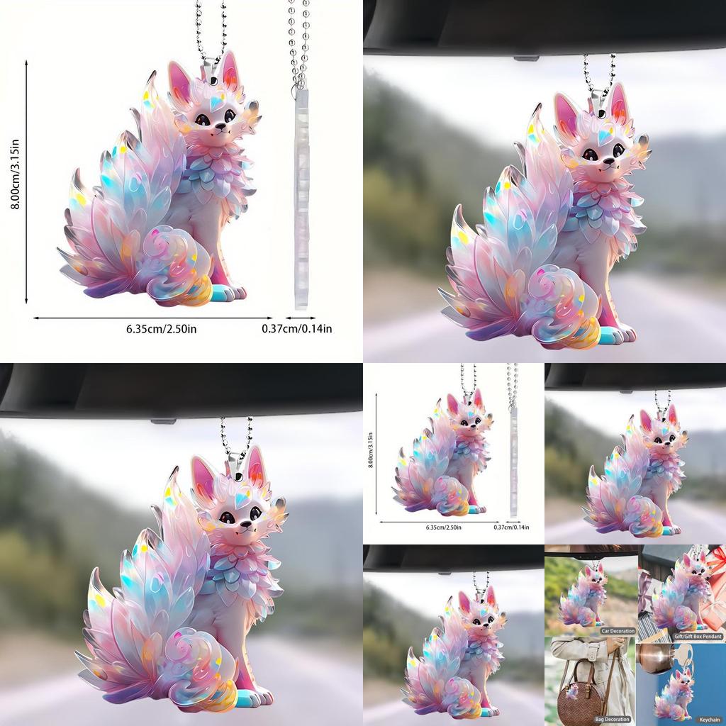 Colorful Cartoon Fox Acrylic Pendant For Car Interior Mirror Decoration Backpack Keychain
