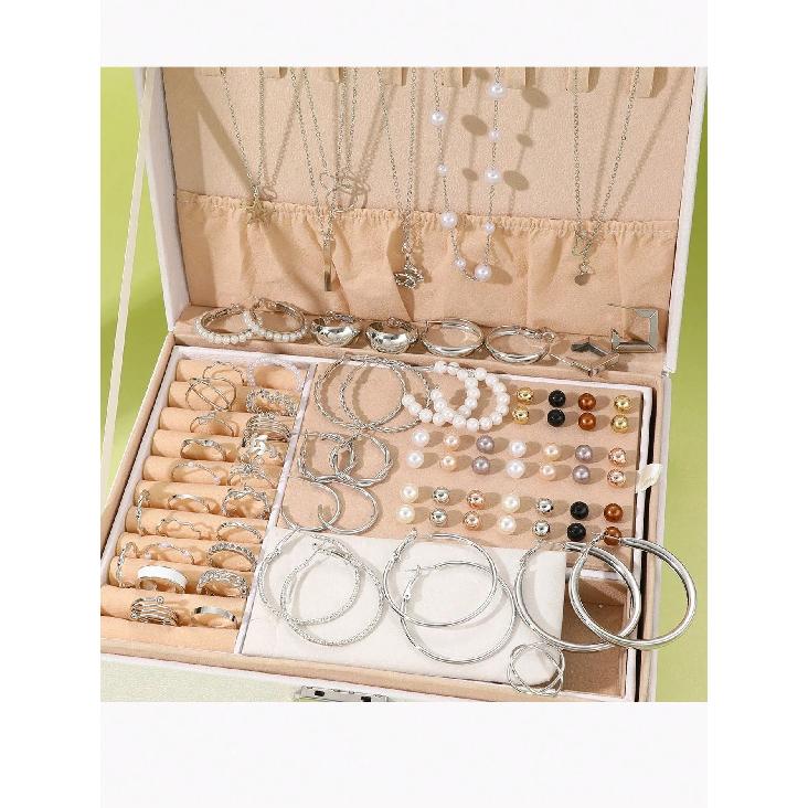 

86 шт./Набор Элегантные жемчужные серьги Многослойное ожерелье Серьги-гвоздики Кольца Набор украшений 4-в-1 Для женщин Повседневная носка Подарок (Нет коробки) AYASilver Color