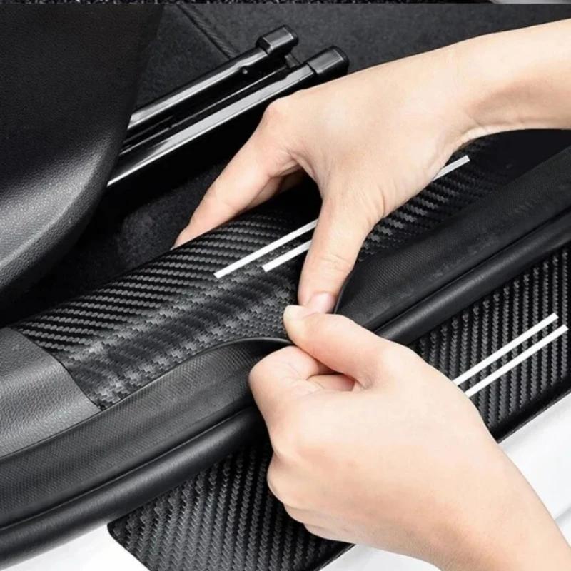 4Pcs/set New Universal Carbon Fiber Leather Car Door Sill Protection Strip Durable Anti-Scratch Decor Sticker Car Accessories