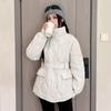 Women's Stand Collar Long Sleeve Raglan Sleeve Coat Loose Fit Casual Puffer Jacket with Belted Waist for Autumn Wear