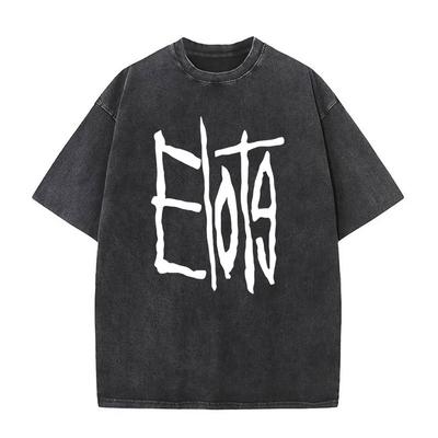 Camiseta Vintage Lavada Korn Elote con Gráfico de Letras para Hombre Camisetas Góticas Masculinas Camiseta Casual Oversize de Algodón para Hombre Mangas Cortas