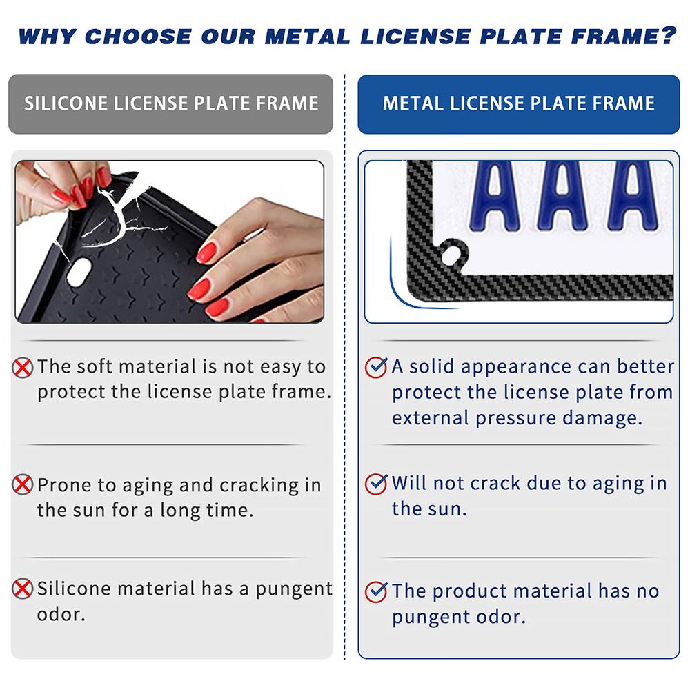 4"L x 7"W Motorcycle License Plate Frame Carbon Fiber License Number Plate Tag Cover Bracket Decoration Motorcycle Accessories