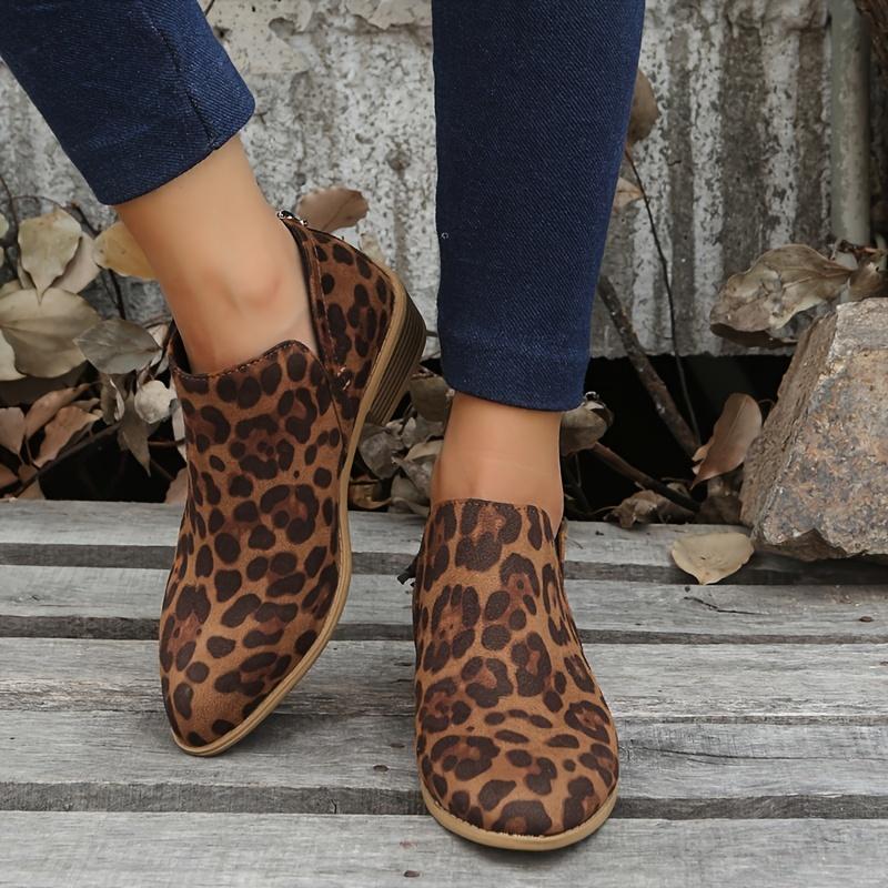 Women's Chunky Low Heel Ankle Boots, Casual Backside Zipper Pointed Toe Faux Leather Shoes, Women's Short Boots