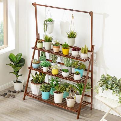 Adjustable Indoor Wooden Floor Plant Stand & Pot Rack for Balcony or Living Room