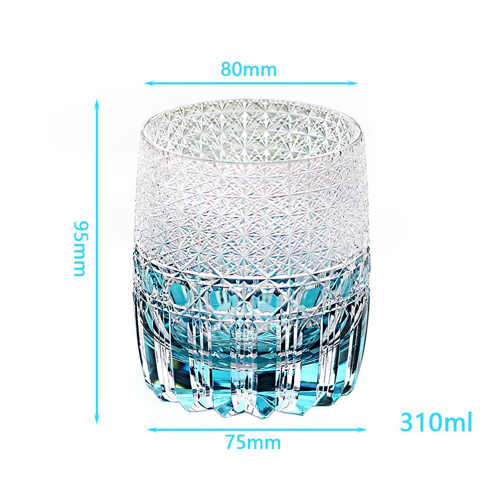 Sky Blue Hand-Carved Edo Kiriko Glass Cup 320ml New Style - Yu Lan (Jade Blue) Japanese Traditional Crystal Whiskey Glass
