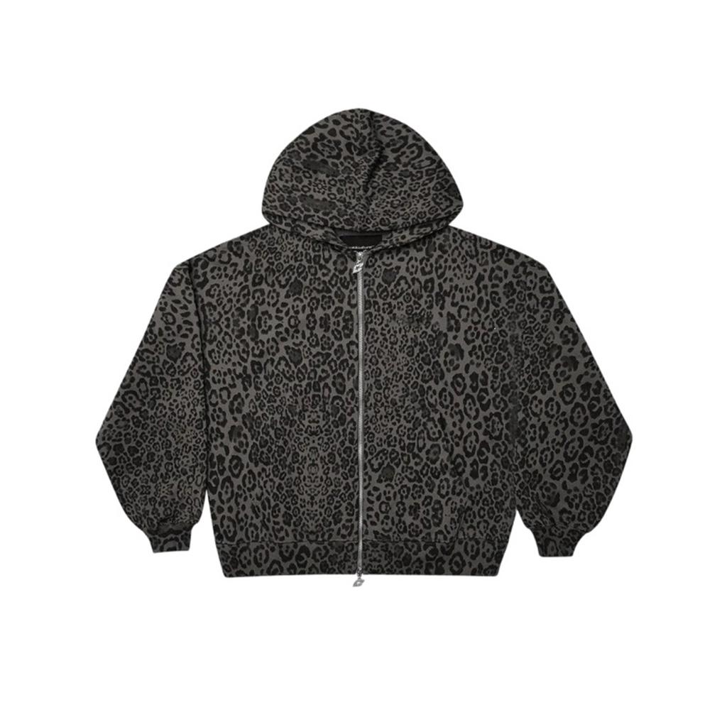 Unisex Retro Leopard Print Zip-Up Sweatshirt, Casual Streetwear