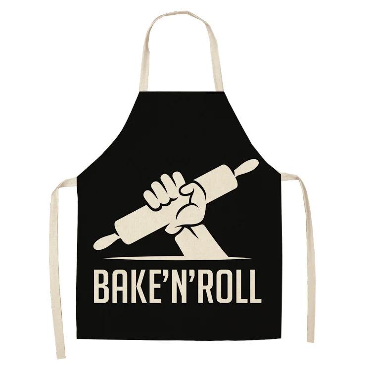 Cake Letters Women's  Kitchen Cotton Linen Apron Black Bib Household CleaningCooking