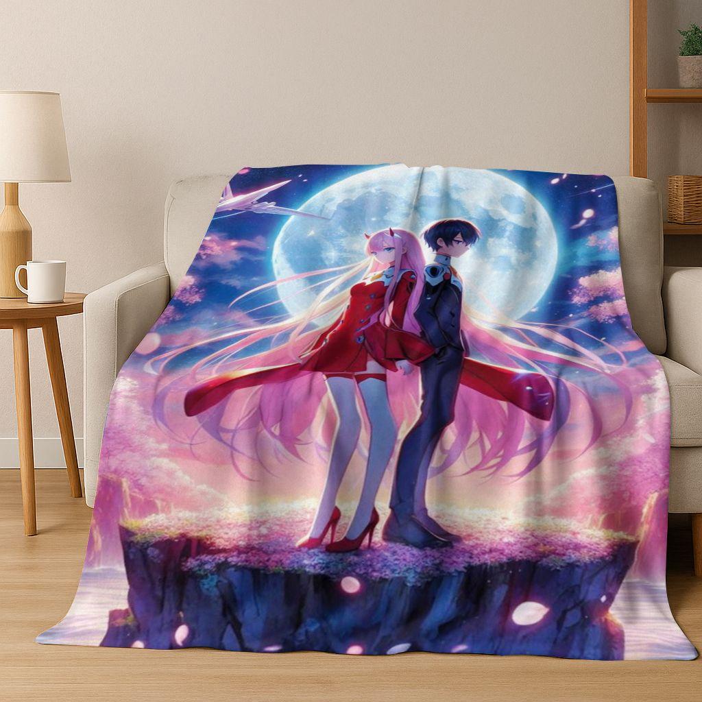 002 Zero Two DARLING In FRANXX Sexy Girl Cartoon Art Flannel Blanket,Cozy Soft Throw Blanket for Home Bedroom Bed Sofa Cover