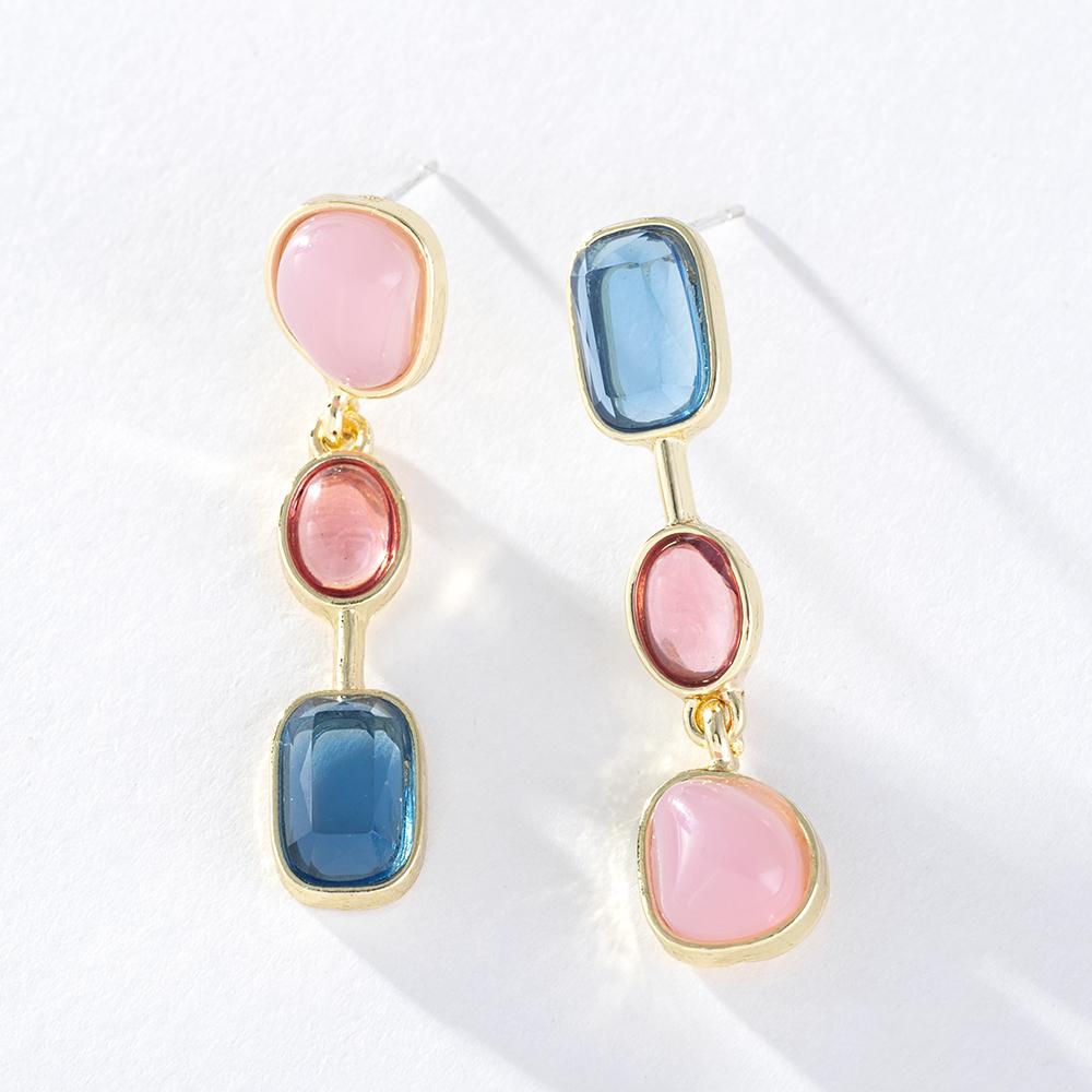 Pinkdudu Romantisk 3-farger rhinestone kobber dråpe øredobber mote rosa blå asymmetrisk lang øredobber for kvinner smykker PD1313